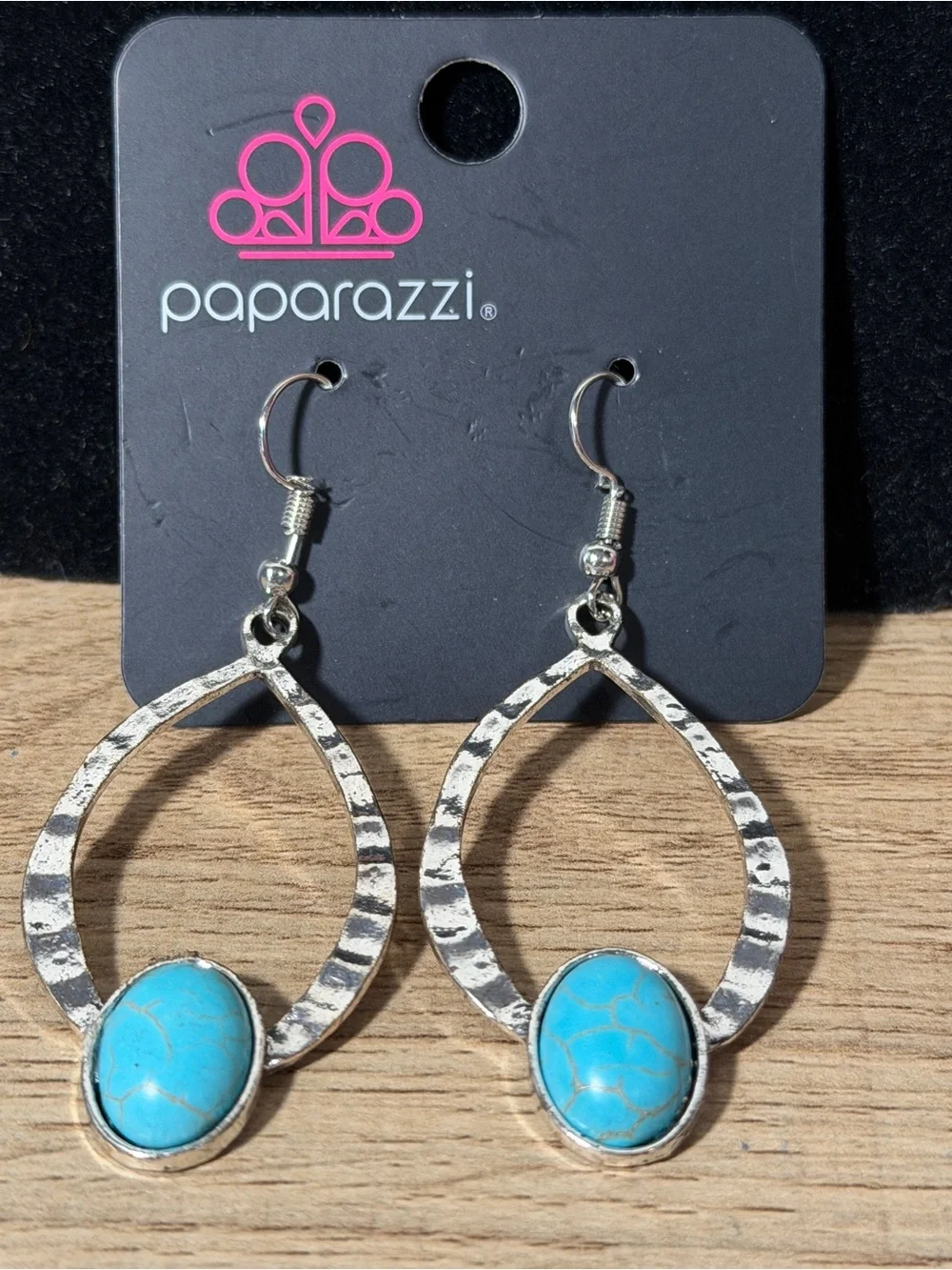 Paparazzi Silver-Tone Hoop Earrings with Turquoise Stones